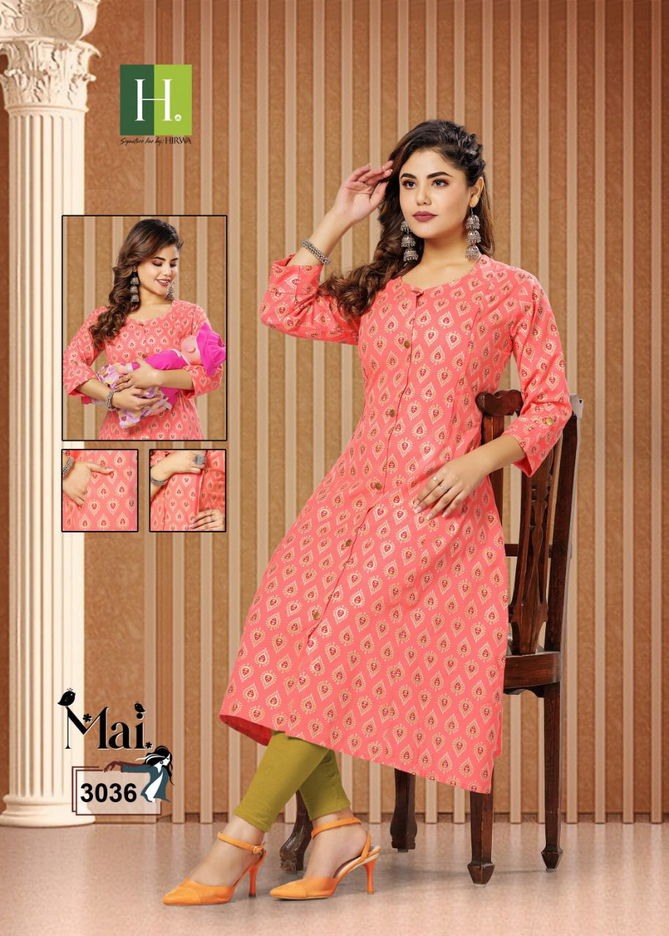 Hirwa Mai Cotton Printed Regular Wear Designer Kurti Collection